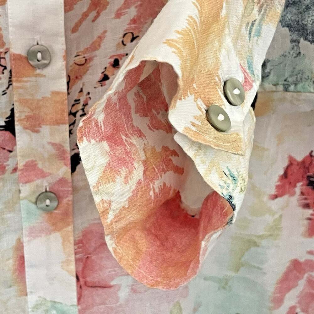 Chicos 1 Womens 8/M Linen Watercolor Art Button Shirt 3/4 Sleeve Resort Coastal - Picture 12 of 16